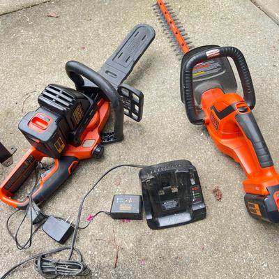 Black & Decker Cordless Chain Saw, Hedge Trimmer, Battery, Charger