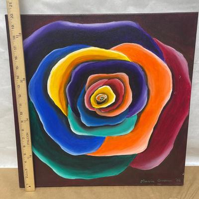Rainbow Rose #5 Painting on 22" Square Canvas signed Maria Greene 2006