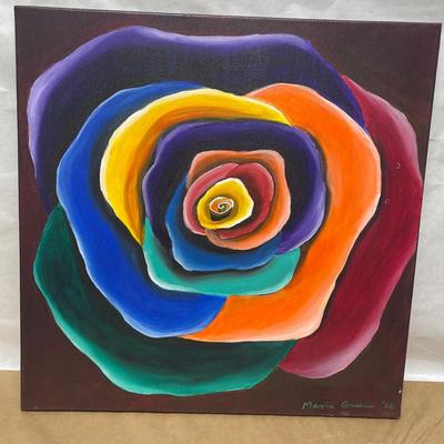 Rainbow Rose #5 Painting on 22" Square Canvas signed Maria Greene 2006