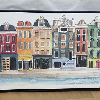 Framed Watercolor of Amsterdam signed