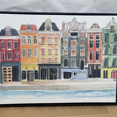 Framed Watercolor of Amsterdam signed