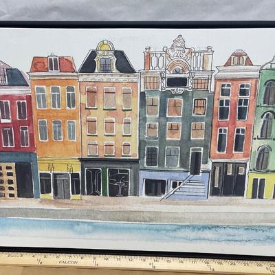 Framed Watercolor of Amsterdam signed
