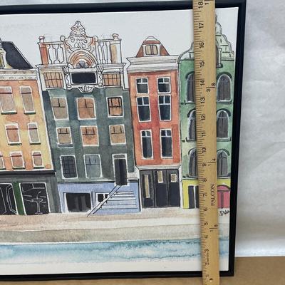 Framed Watercolor of Amsterdam signed