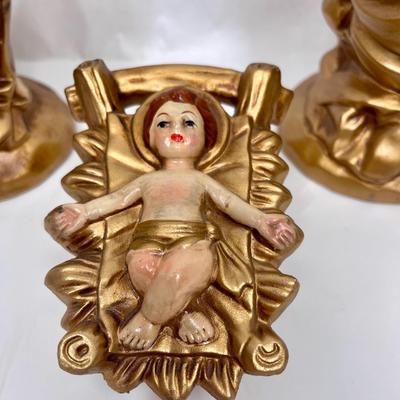 Vintage Gold Nativity Joseph Mary Baby Jesus Figurine Japan