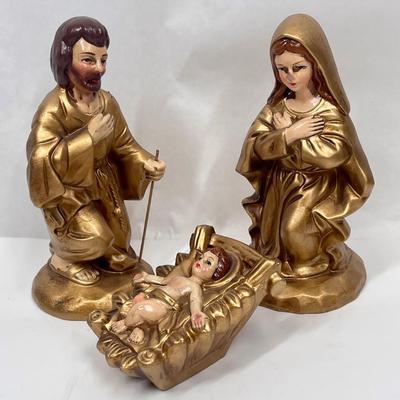 Vintage Gold Nativity Joseph Mary Baby Jesus Figurine Japan