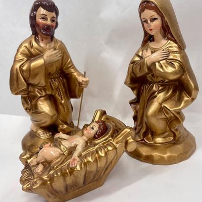 Vintage Gold Nativity Joseph Mary Baby Jesus Figurine Japan