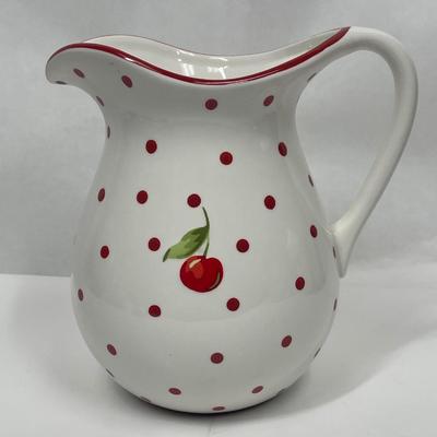Hallmark Vintage Ceramic Pitcher Cherry Themed White & Red