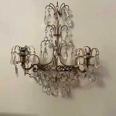 Pair of Ornate Brass/Glass Wall Sconces (LR-RG)