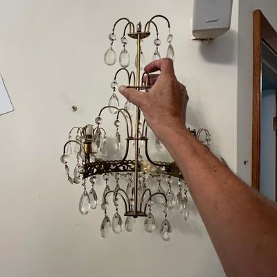 Pair of Ornate Brass/Glass Wall Sconces (LR-RG)