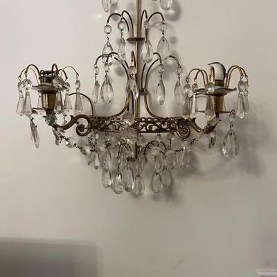 Pair of Ornate Brass/Glass Wall Sconces (LR-RG)
