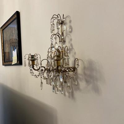 Pair of Ornate Brass/Glass Wall Sconces (LR-RG)