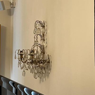 Pair of Ornate Brass/Glass Wall Sconces (LR-RG)