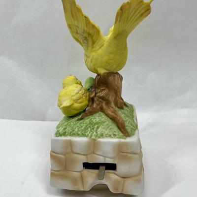 Bisque Porcelain Music Box Figurine 2 Yellow Birds Parent & Child - no music