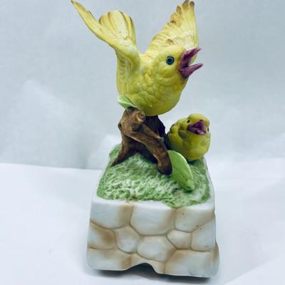 Bisque Porcelain Music Box Figurine 2 Yellow Birds Parent & Child - no music