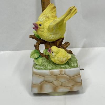 Bisque Porcelain Music Box Figurine 2 Yellow Birds Parent & Child - no music