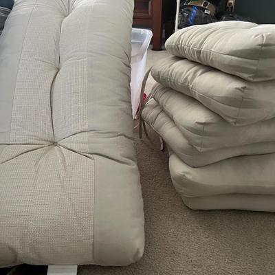 Lot of 6 RaceLeaf Seat Patio Cushions, 1 SunRox Bench Patio Cushion