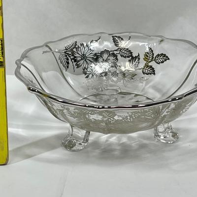 Heisey 3 Toed Dolphin Floral Bowl w/ silver overlay