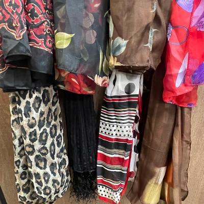 12 piece Lot of Long Rectangle Scarves - multiple materials and multicolored
