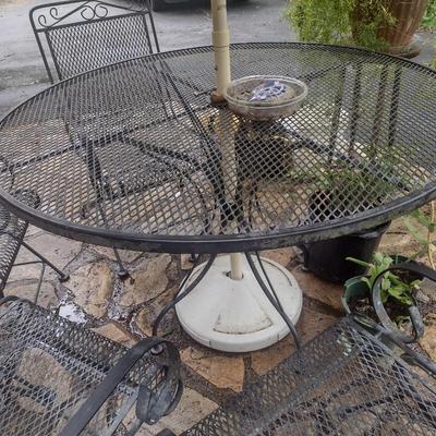 Wrought Metal Five Piece Patio Set with Spring Rocker Style Chairs includes Umbrella