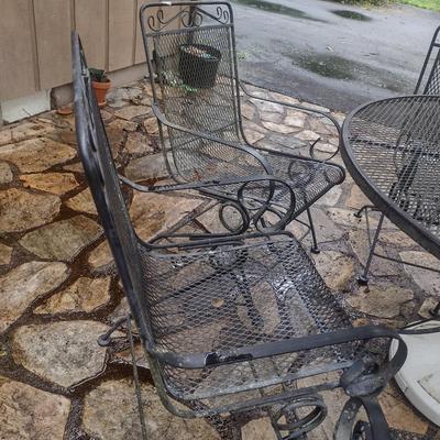 Wrought Metal Five Piece Patio Set with Spring Rocker Style Chairs includes Umbrella