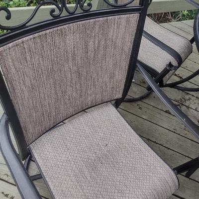 Wrought Metal Five Piece Patio Set with Swivel Style Chairs includes Umbrella