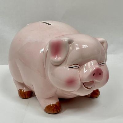 Large Vintage Ceramic Pink Pig Piggy Coin Bank with stopper