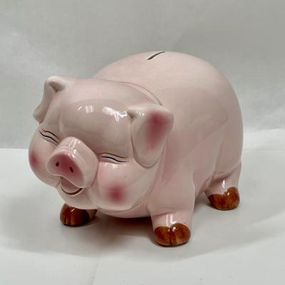 Large Vintage Ceramic Pink Pig Piggy Coin Bank with stopper