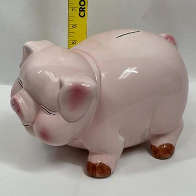 Large Vintage Ceramic Pink Pig Piggy Coin Bank with stopper