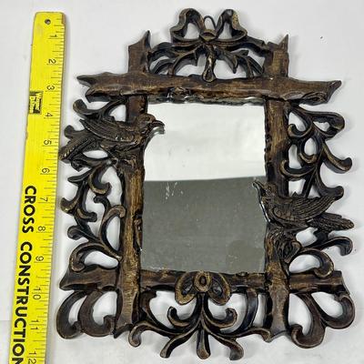 Wall Hanging Mirror Faux Wood with Bird Design Frame