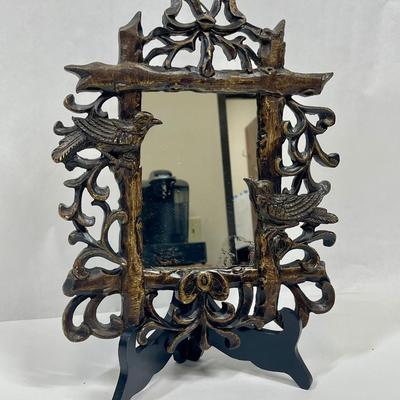 Wall Hanging Mirror Faux Wood with Bird Design Frame