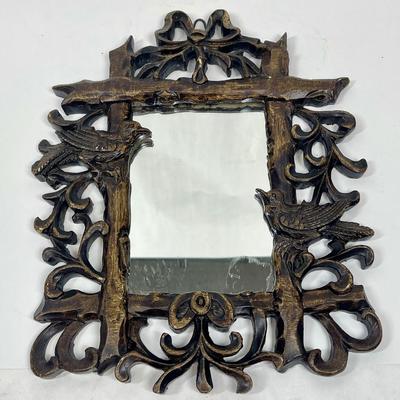 Wall Hanging Mirror Faux Wood with Bird Design Frame