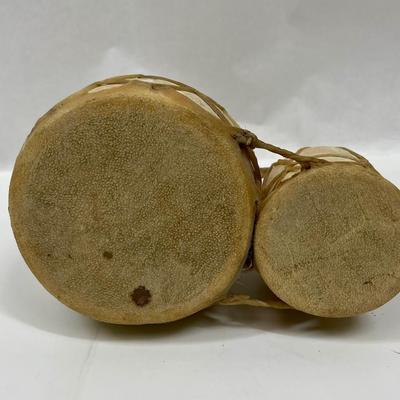 Vintage Terracotta Double Bongo Drums Rustic Primitive Southwestern