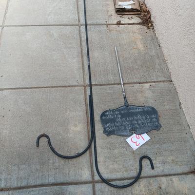 METAL STAKED GARDEN SIGN AND DOUBLE SHEPHERDS HOOK