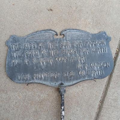METAL STAKED GARDEN SIGN AND DOUBLE SHEPHERDS HOOK