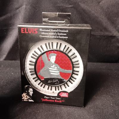 ELVIS ILLUMINATED MUSICAL ORNAMENT AND A 2ND ORNAMENT