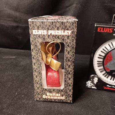 ELVIS ILLUMINATED MUSICAL ORNAMENT AND A 2ND ORNAMENT
