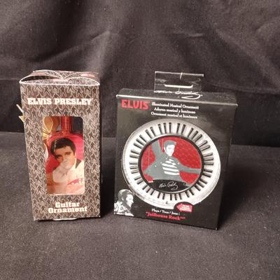 ELVIS ILLUMINATED MUSICAL ORNAMENT AND A 2ND ORNAMENT