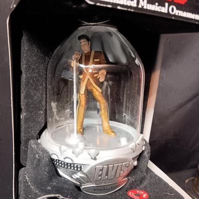 ELVIS ILLUMINATED MUSICAL ORNAMENT PLUS AN ELVIS ORNAMENT