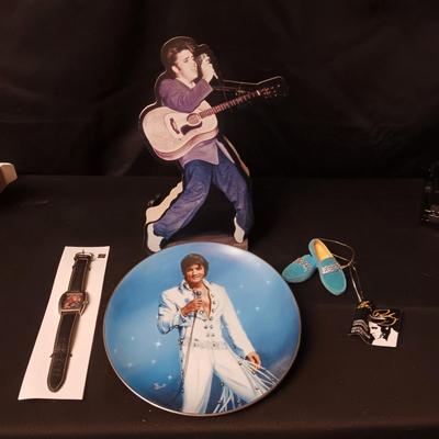ELVIS BLUE SUEDE SHOES ORNAMENT, WATCH, CARD AND COLLECTORS PLATE