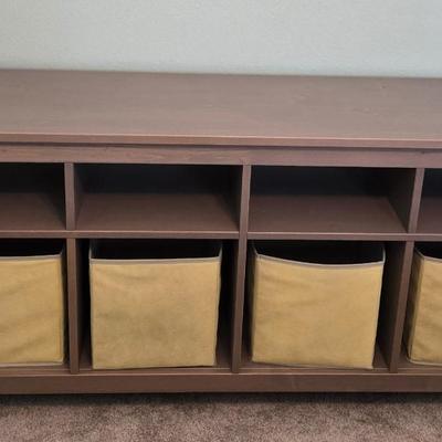 Long Open Console Table with Soft Cubby Baskets