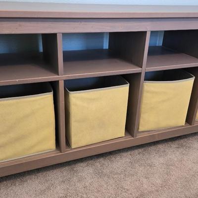Long Open Console Table with Soft Cubby Baskets