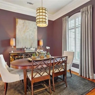 BERGER HOME ~ Beautiful Mahogany Oval Inlaid Table & Mahogany Chairs