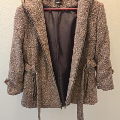 Tweed Belted and Hooded Coat