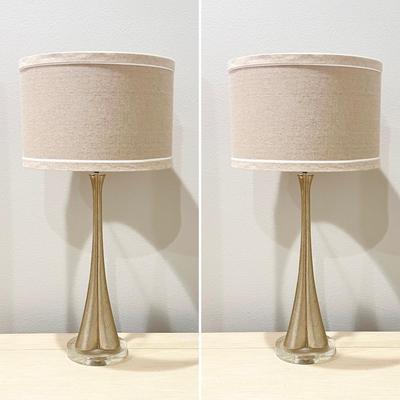 Pair (2) Gold Table Lamps With Linen Shades