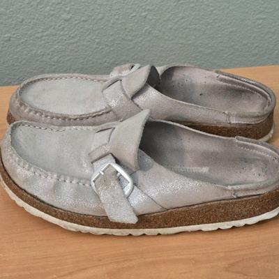 Shiny Silver Birkenstock Slip Ons