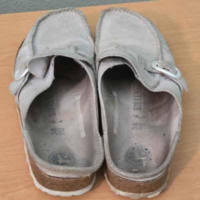 Shiny Silver Birkenstock Slip Ons