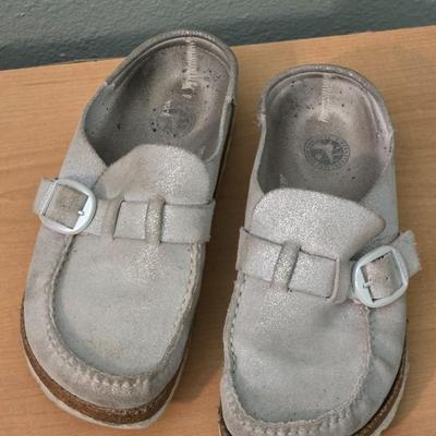 Shiny Silver Birkenstock Slip Ons