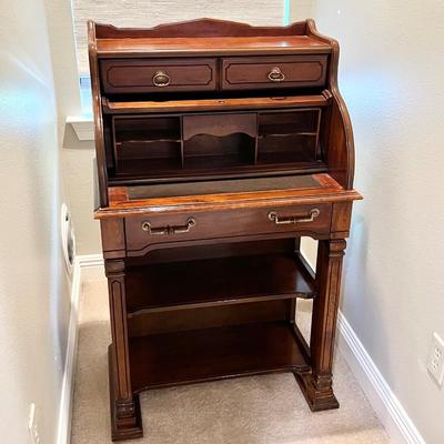 NATIONAL MT AIRY ~ Solid Wood Roll Top Secretary Desk