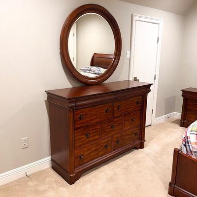 Three (3) Piece Mahogany Full/ Double Sleigh Bed Bedroom Set