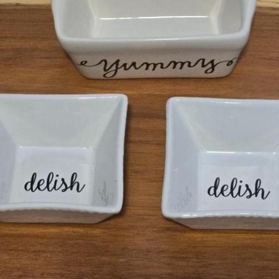 (2) Delish and (1) Yummy Ceramic Snack Bowls